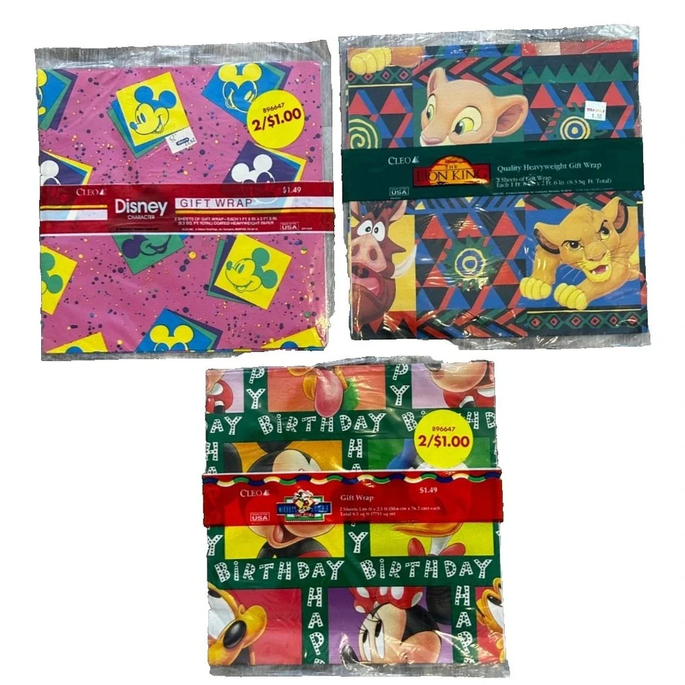 Vintage Lion King Gift Birthday Wrap Disney USA 30 X 20 Mickey Mouse New